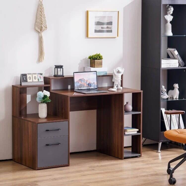 Ivinta Computer Desk with Drawers  52 inches Office Desk with Hutch and Printer Shelf  Modern Writing Desk