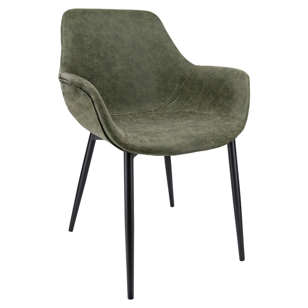 LeisureMod Markley Dining Arm Chair With Metal Legs   Olive Green   24.5\