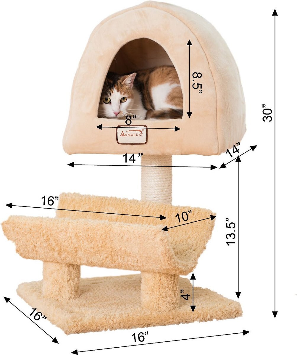 Armarkat 31-in Cat Scratching Post and Condo Cat Tree， Goldenrod