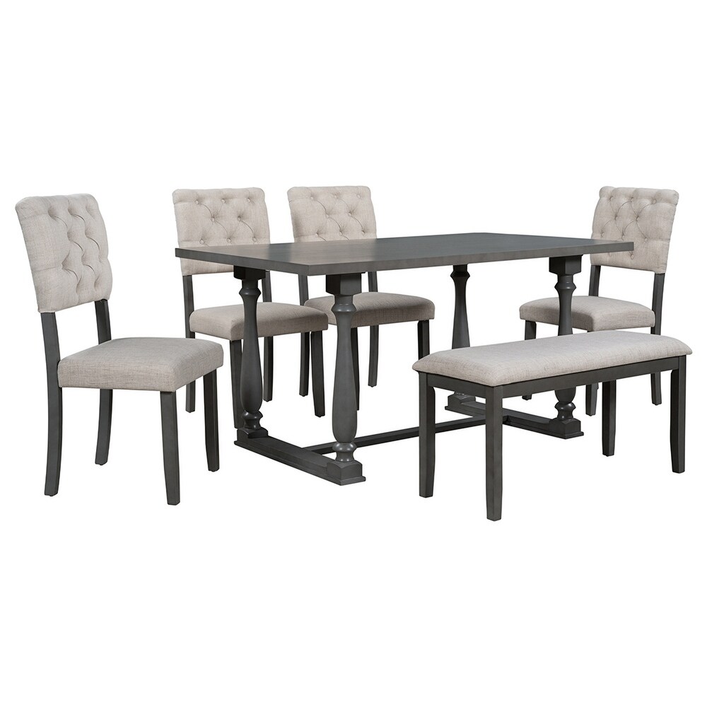 6pcs Dining Table and Chair Set with Foam covered Seat Backs Cushions