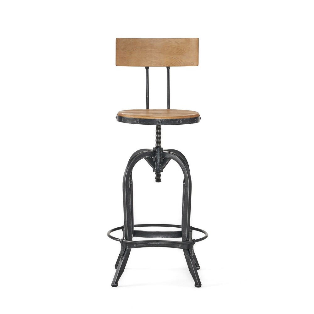 Stirling Adjustable Wood Backed Bar Stool by Christopher Knight Home