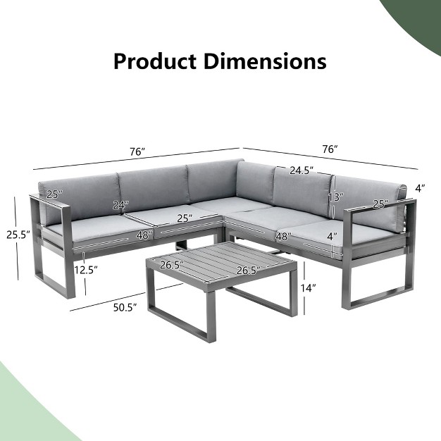 Costway 4pcs Patio Furniture Set Aluminum Frame Loveseat Coffee Table Cushions Deck Grey