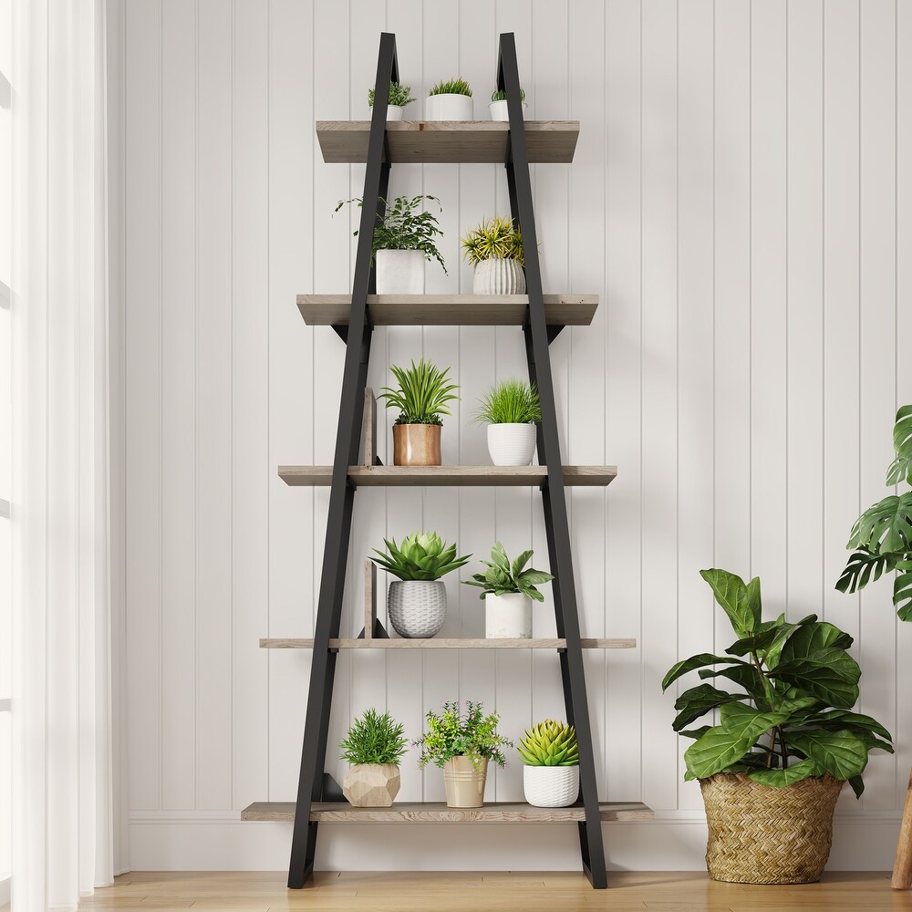 Bookshelf 5 Tier Industrial Wood