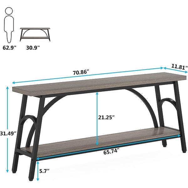 70.8” Extra Long Console Table， Narrow Sofa Tables Entryway Table for with 2 Tier Storage Shelves