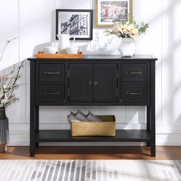 Console Table with 4 Drawers， 1 Cabinet and 1 Shelf