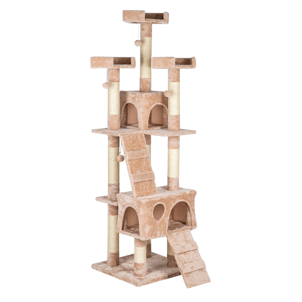 Pefilos 66" Cat Tree, Multi-Level Play House Climber Activity Centre, Cat Tower Stand Furniture with Scratching Posts Dangling Ball, Cat Condo for Kittens Cats and Pet, Beige