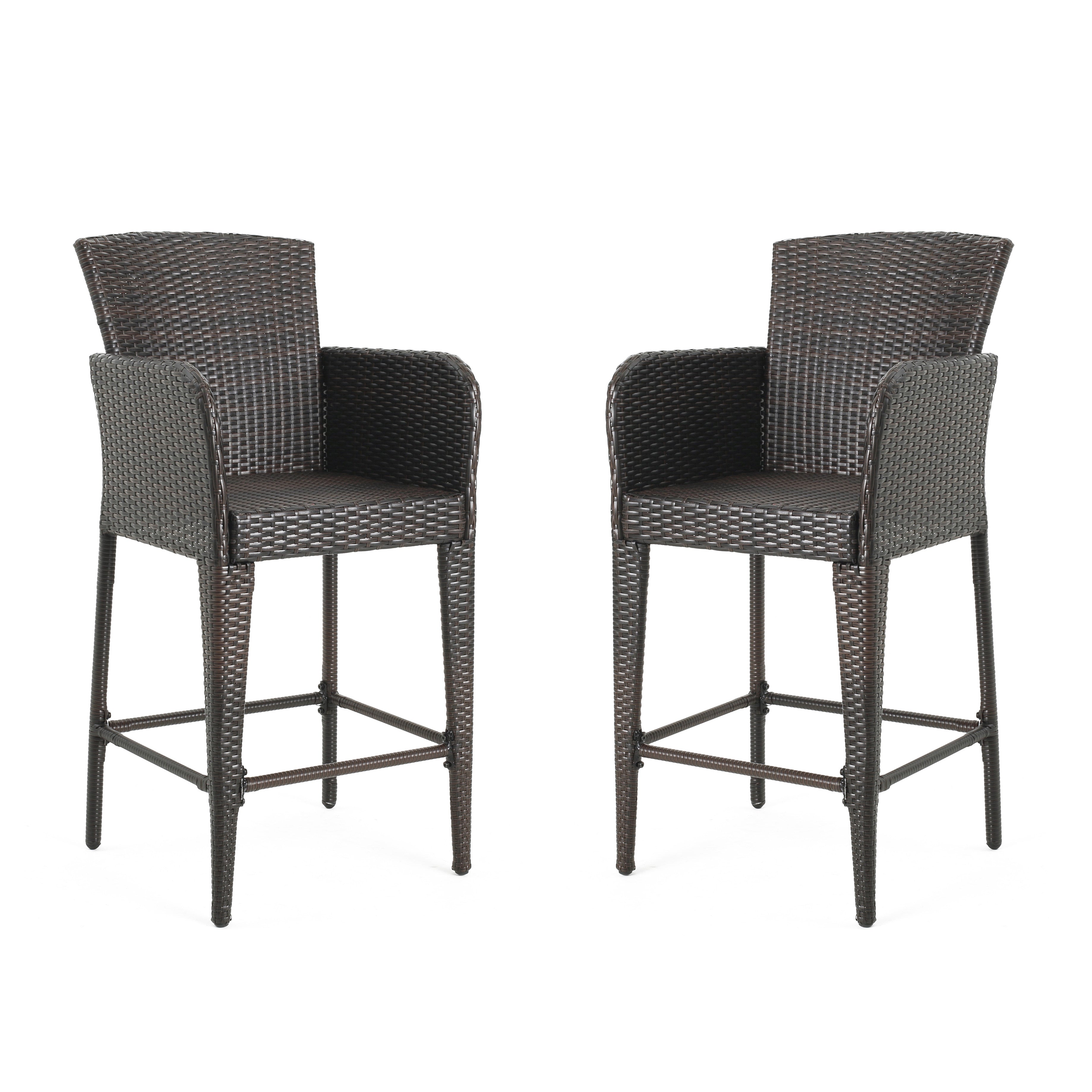 Welmas 28-Inch Contemporary Outdoor Multibrown Wicker Barstool