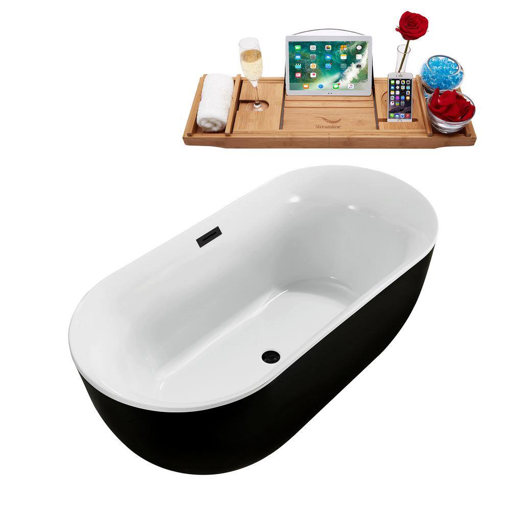 Streamline 67 in. Acrylic Flatbottom Non-Whirlpool Bathtub in Glossy Black with Matte Black Drain and Overflow Cover N802BL