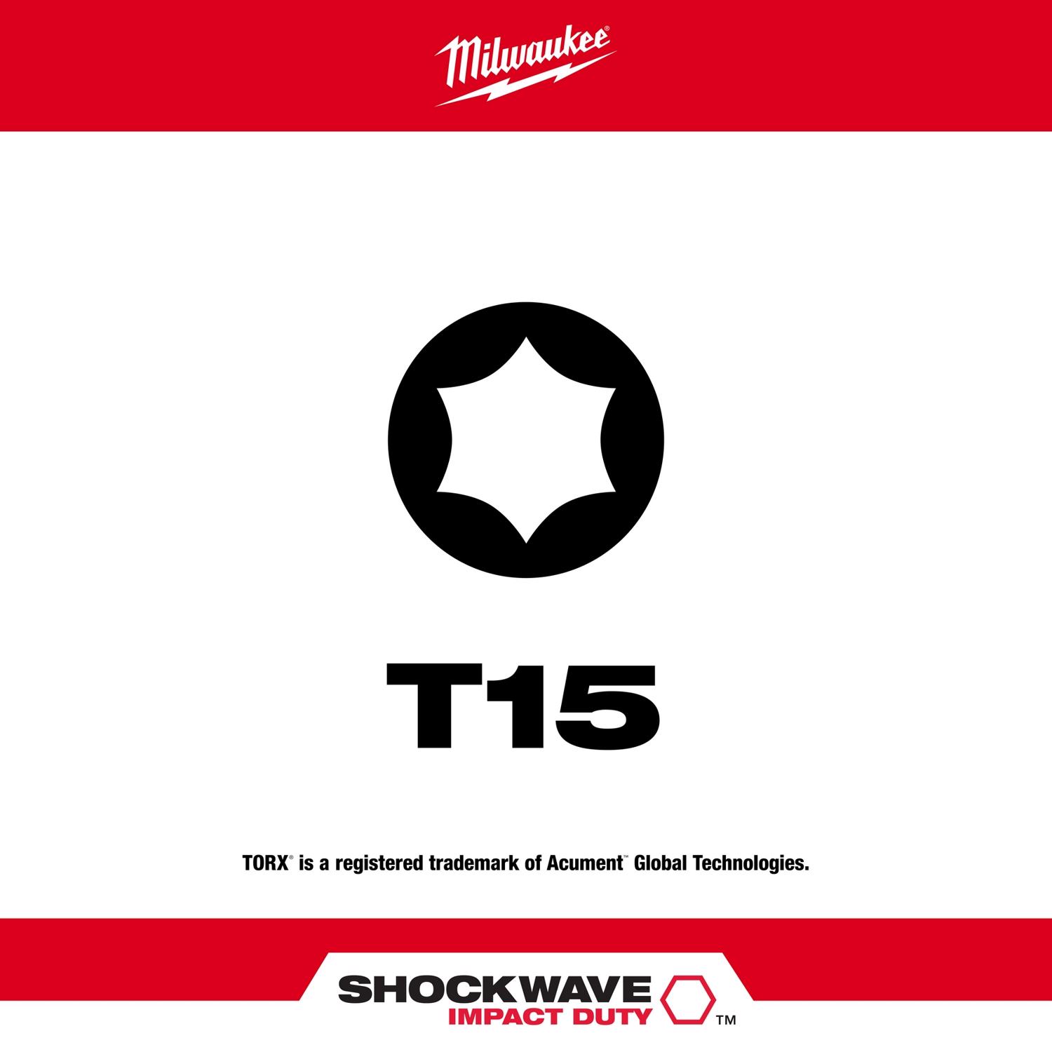 MW Shockwave Torx T15 X 2 in. L Screwdriver Bit Steel 1 pc