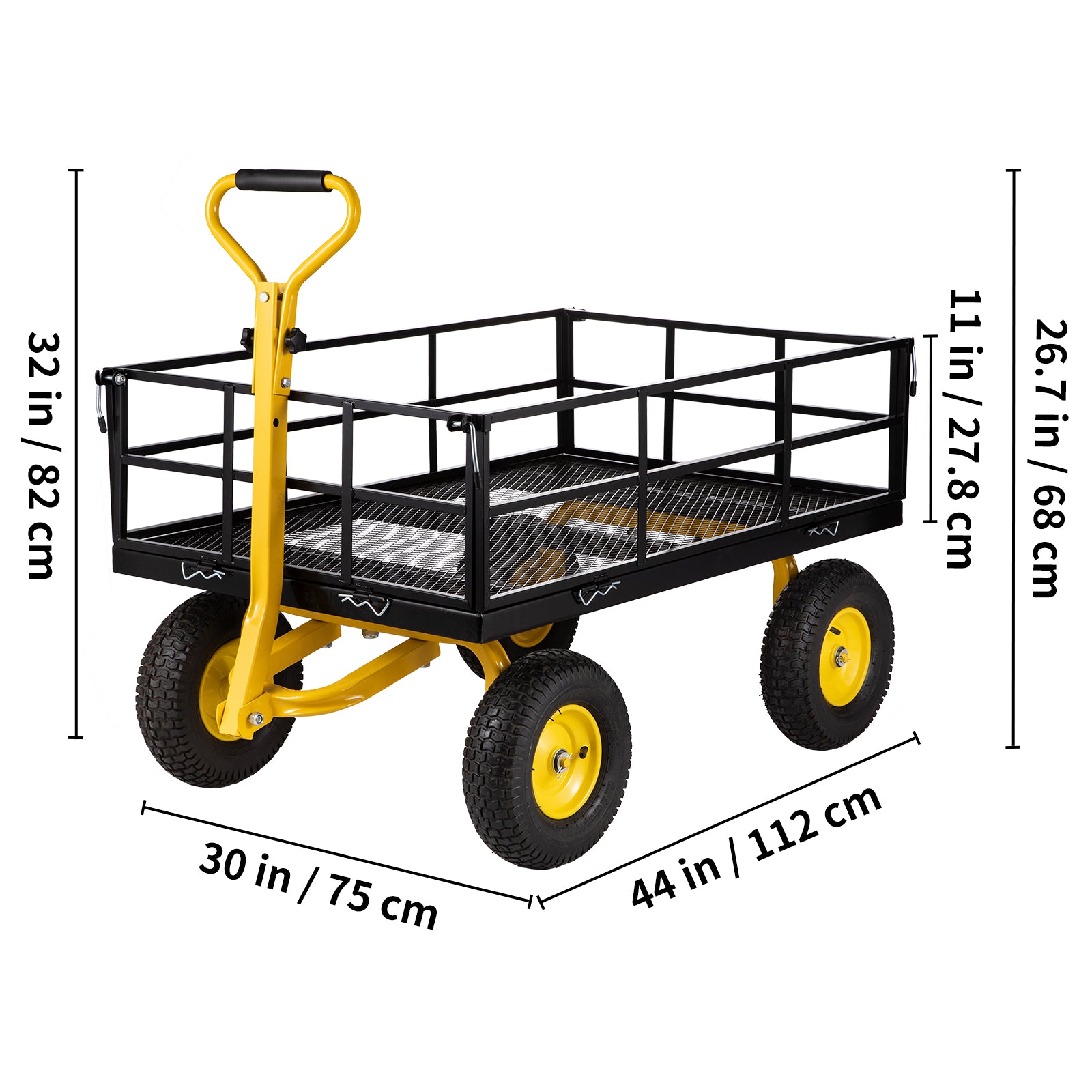 BENTISIM Steel Garden Cart, Heavy Duty 1200 lbs Capacity, with Removable Mesh Sides to Convert into Flatbed, Utility Metal Wagon with 2-in-1 Handle and 13 in Tires, Perfect for Garden, Farm, Yard