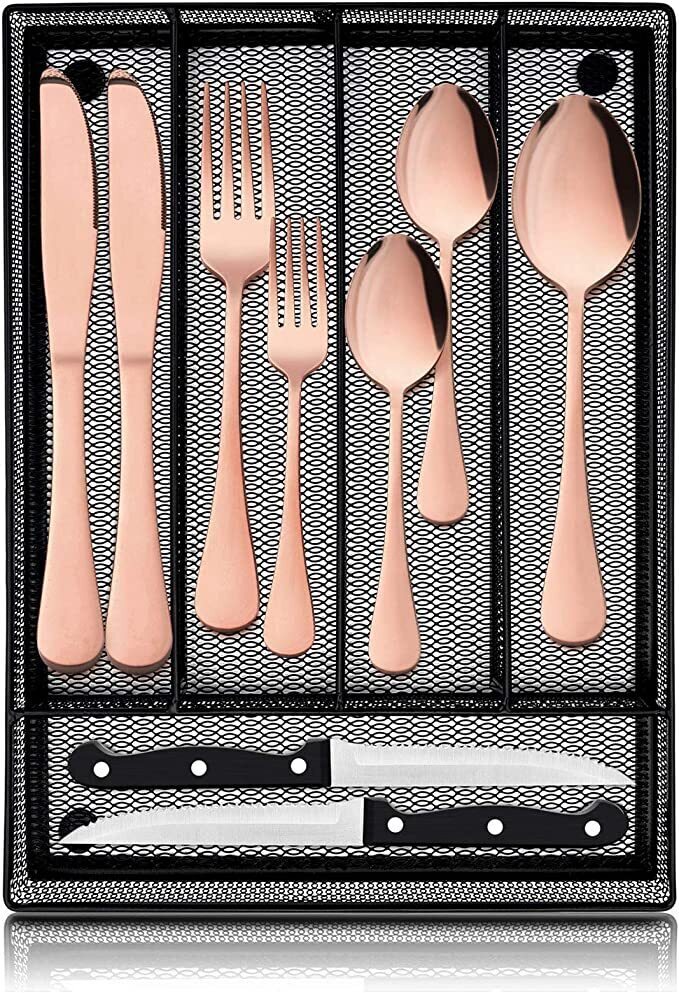 48-Piece Copper and Silverware Set