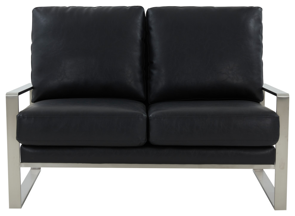 LeisureMod Jefferson Modern Faux Leather Loveseat With Silver Frame   Contemporary   Loveseats   by LeisureMod  Houzz