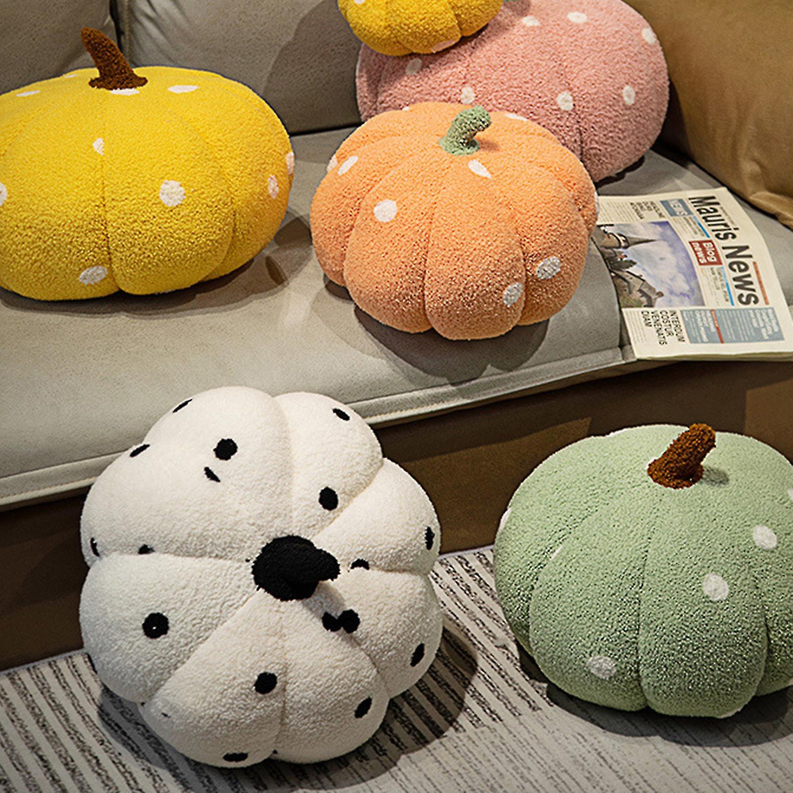 Pumpkin Plush Pillow Dot Printed Fluffy Pp Cotton Filling Cute Sofa Cushion Ornament Simulation Pumpkin Stuffed Toy Baby Soothing Pillow Hall