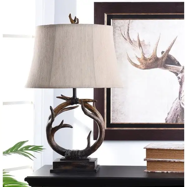 StyleCraft Dalton Dark Brown Table Lamp - Beige Hardback Fabric Shade