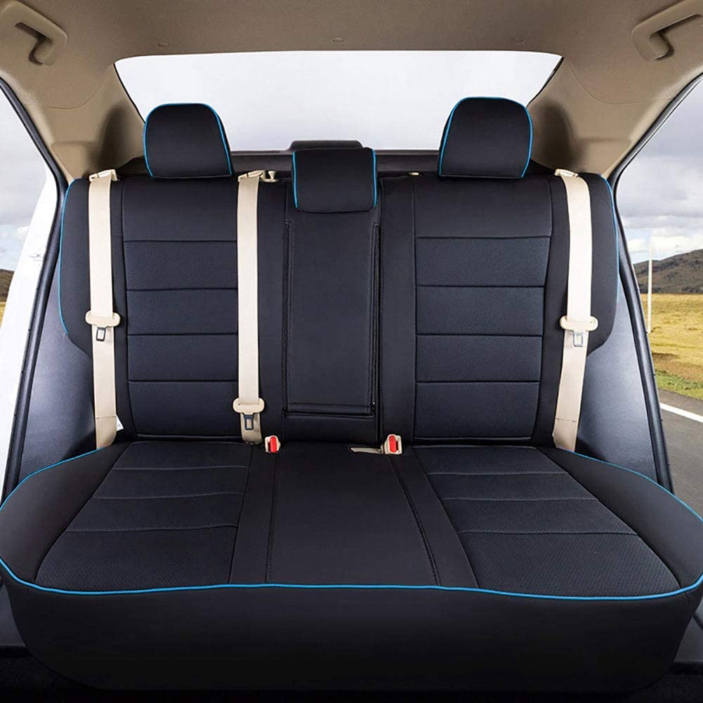 EKR Custom Fit Corolla Car Seat Covers for 2014-2019 Toyota Corolla L LE LE Eco XLE Sedan - Full Set Leather(Black with Blue Trim)