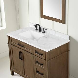 Home Decorators Collection Caville 42 in. W x 22 in. D x 34.50 in. H Bath Vanity in Almond Latte with White Marble Top Caville 42AL