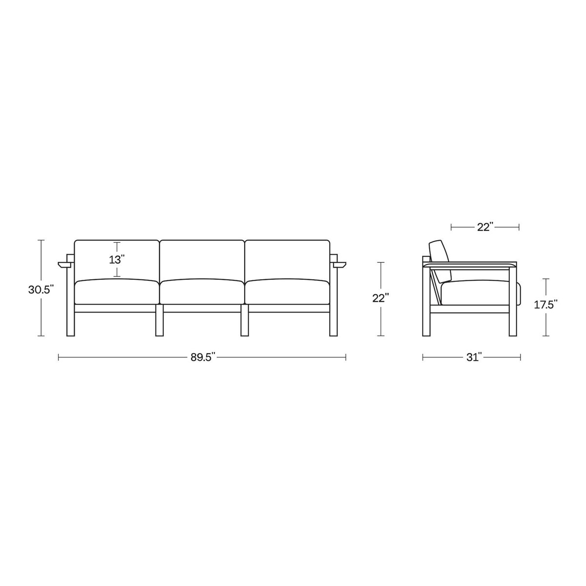 Neighbor Sofa W/ Teak Arms