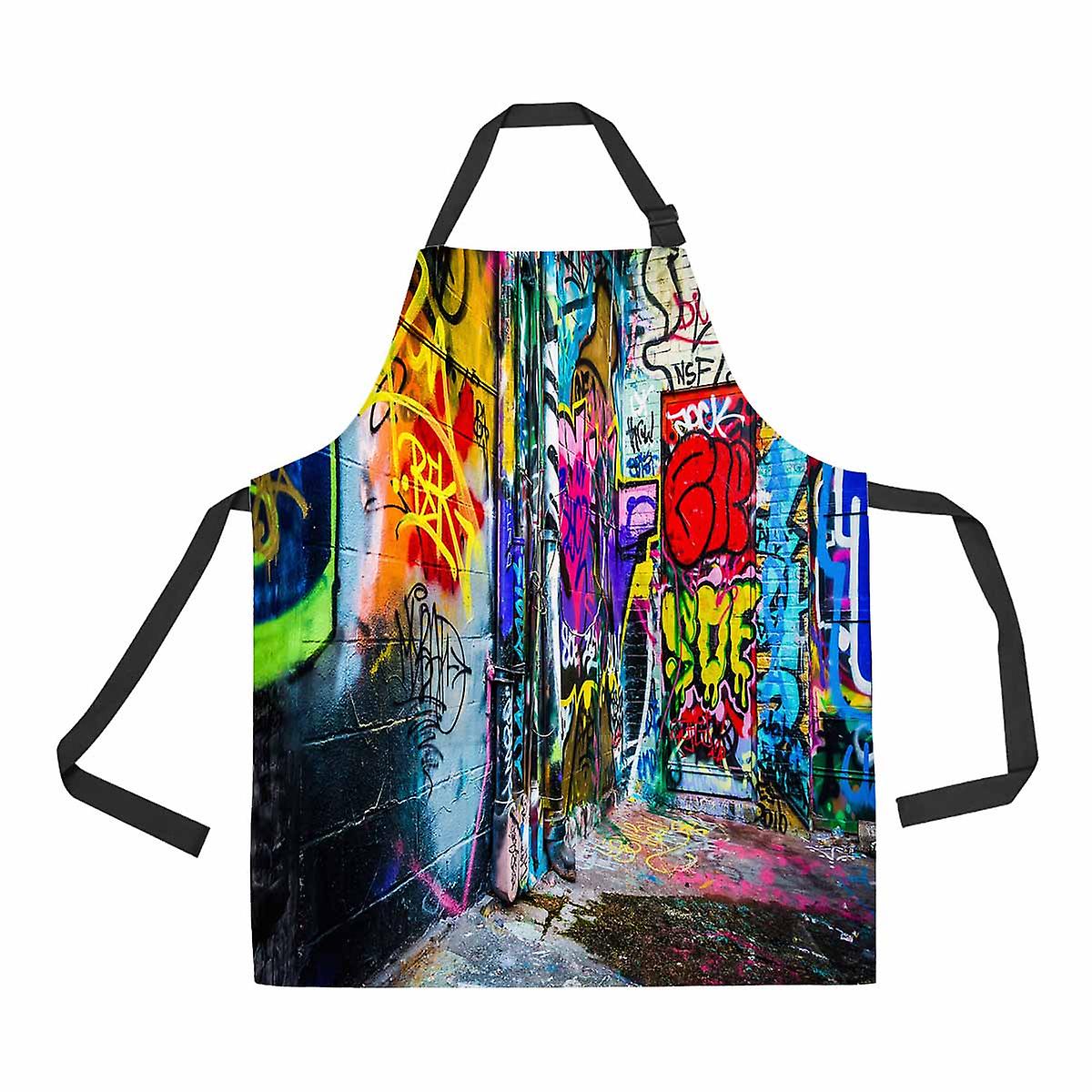 Colorful Designs Graffiti Alley Baltimore Maryland Unisex Adjustable Bib Apron With Pockets For Commercial Restaurant And Home Kitchen Use