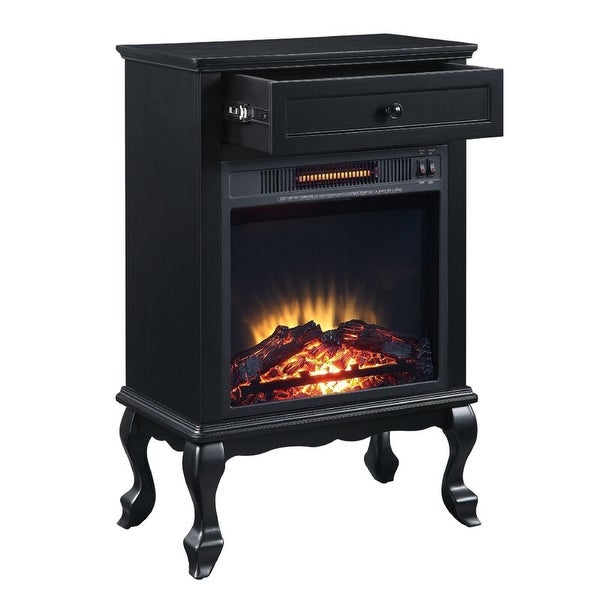 Ryla 34 Inch Wood End Table with LED Electric Fireplace， 1 Drawer， Black