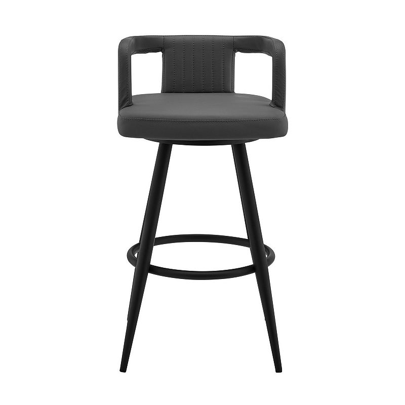 Gabriele 30 Gray Faux Leather and Black Metal Swivel Bar Stool