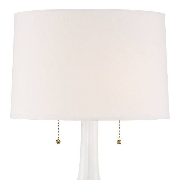 Tall White Ceramic Glaze Textured Floral Drum Shade For Bedroom Living Room Bedside