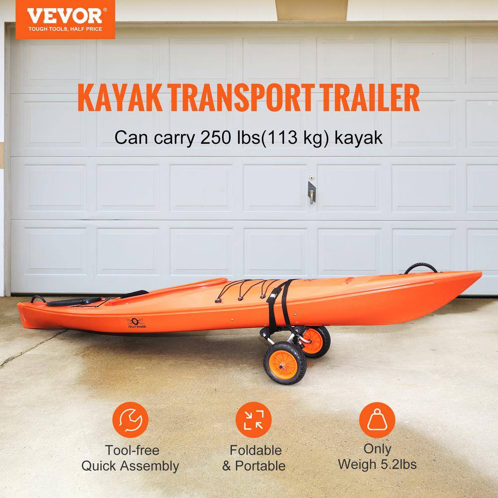 VEVOR Heavy Duty Kayak Cart 250 lbs. Load Capacity Foldable Canoe Trolley Cart with 10 in. Solid Tire and Nonslip Support Foot S250LBS10INCHUJK2V0