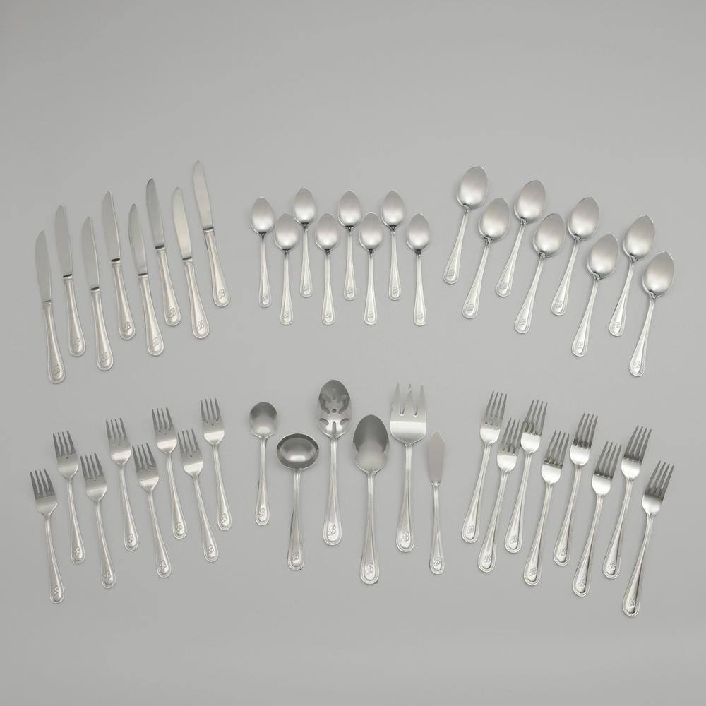 RiverRidge Home Beaded Monogrammed Letter H 46-Piece Silver Stainless Steel Flatware Set (Service for 8) 10‐152