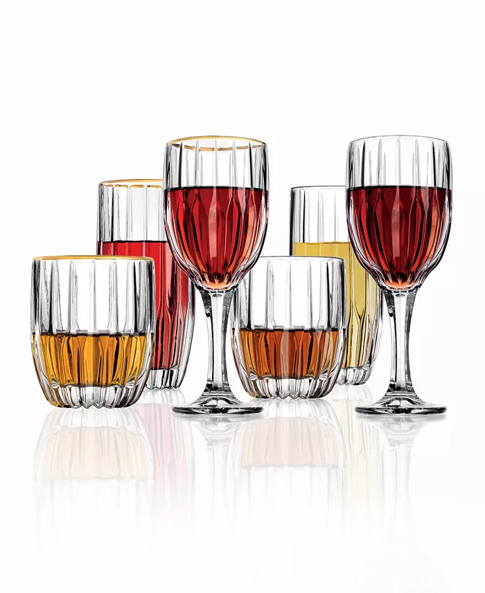 Godinger Pleat Gold Rim Double Old-Fashioned Glasses Set of 4