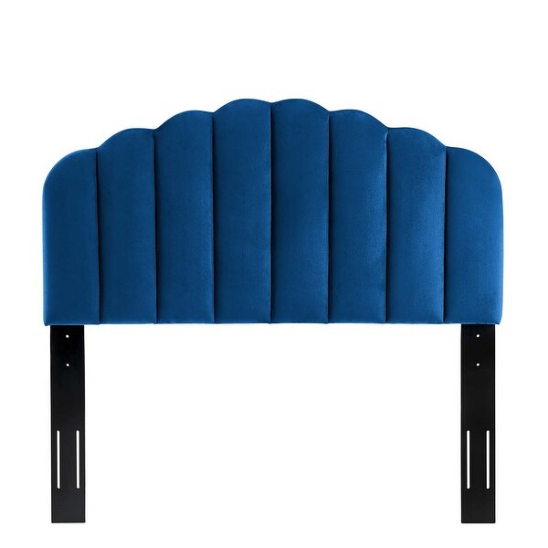 Burney Scalloped Blue Velvet Upholstered Full/Queen Size Headboard - - 31684738