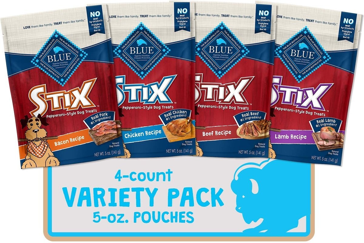 Blue Buffalo Stix Soft-Moist Variety Pack Dog Treats， 6-oz bag， 4 count