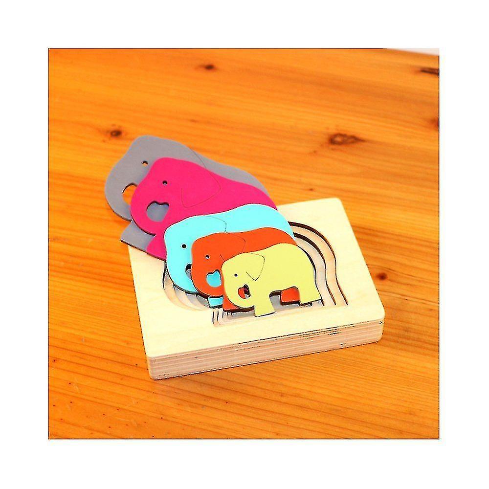 Children's Toys Baby Toys， Wooden Card Elephant + Whale， 5 Layers Cards