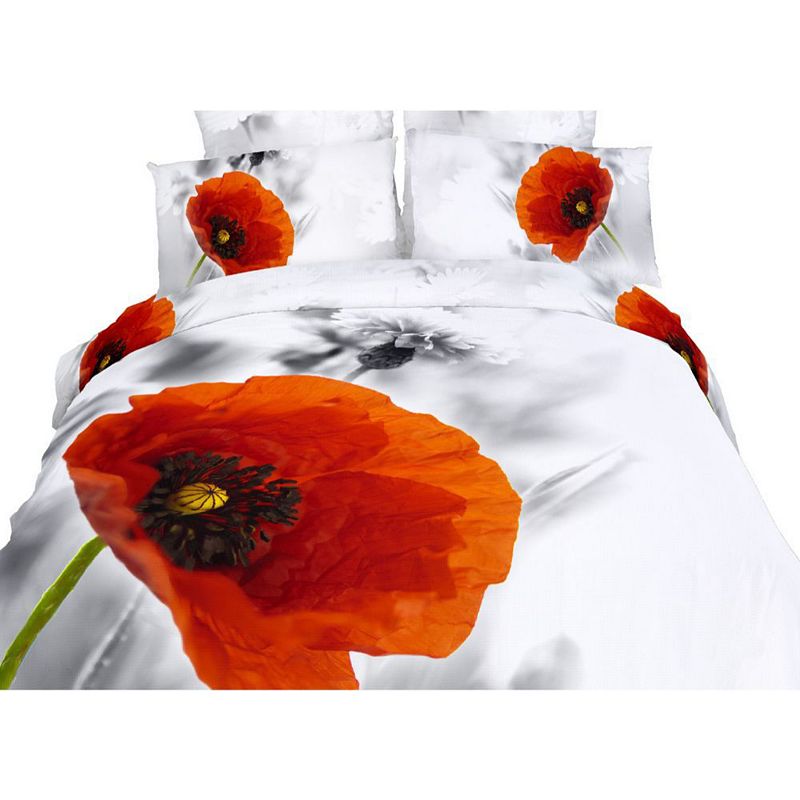 Dolce Mela Twin Size Duvet Cover Sheets Set， Poppies