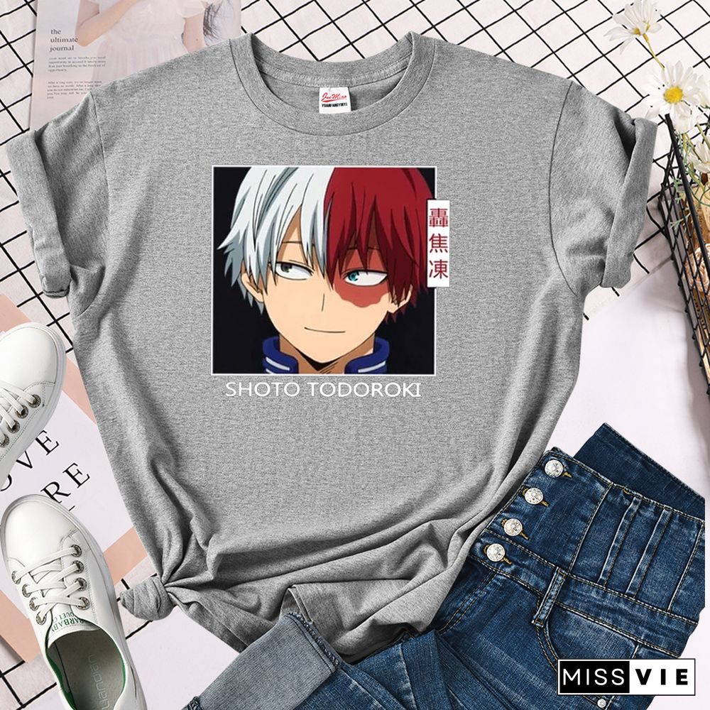 My Hero Academia Shoto Todoroki Print Woman Tshirt Summer Fashsion O-neck Tops HipHop Manga ShortSleeve Women'sTShirts