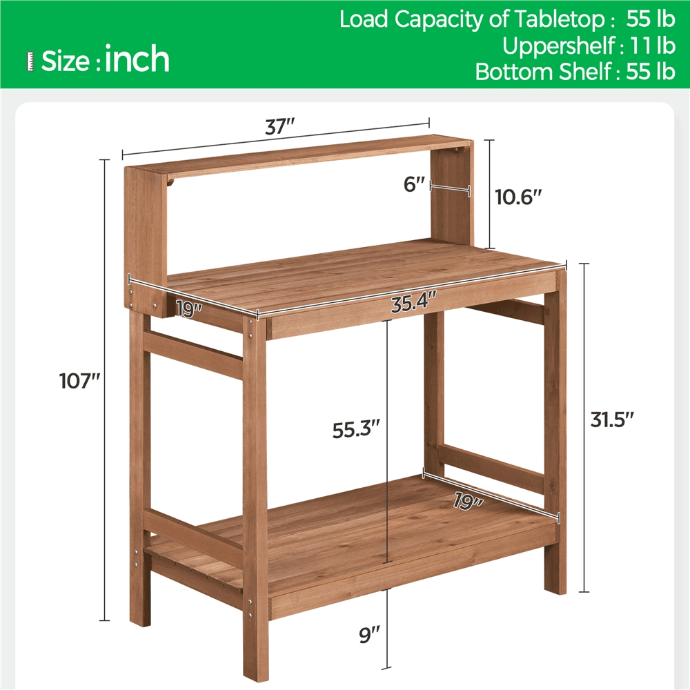 Topeakmart Outdoor Wooden Potting Bench Table Garden Patio Workstation with Storage Shelf, Brown