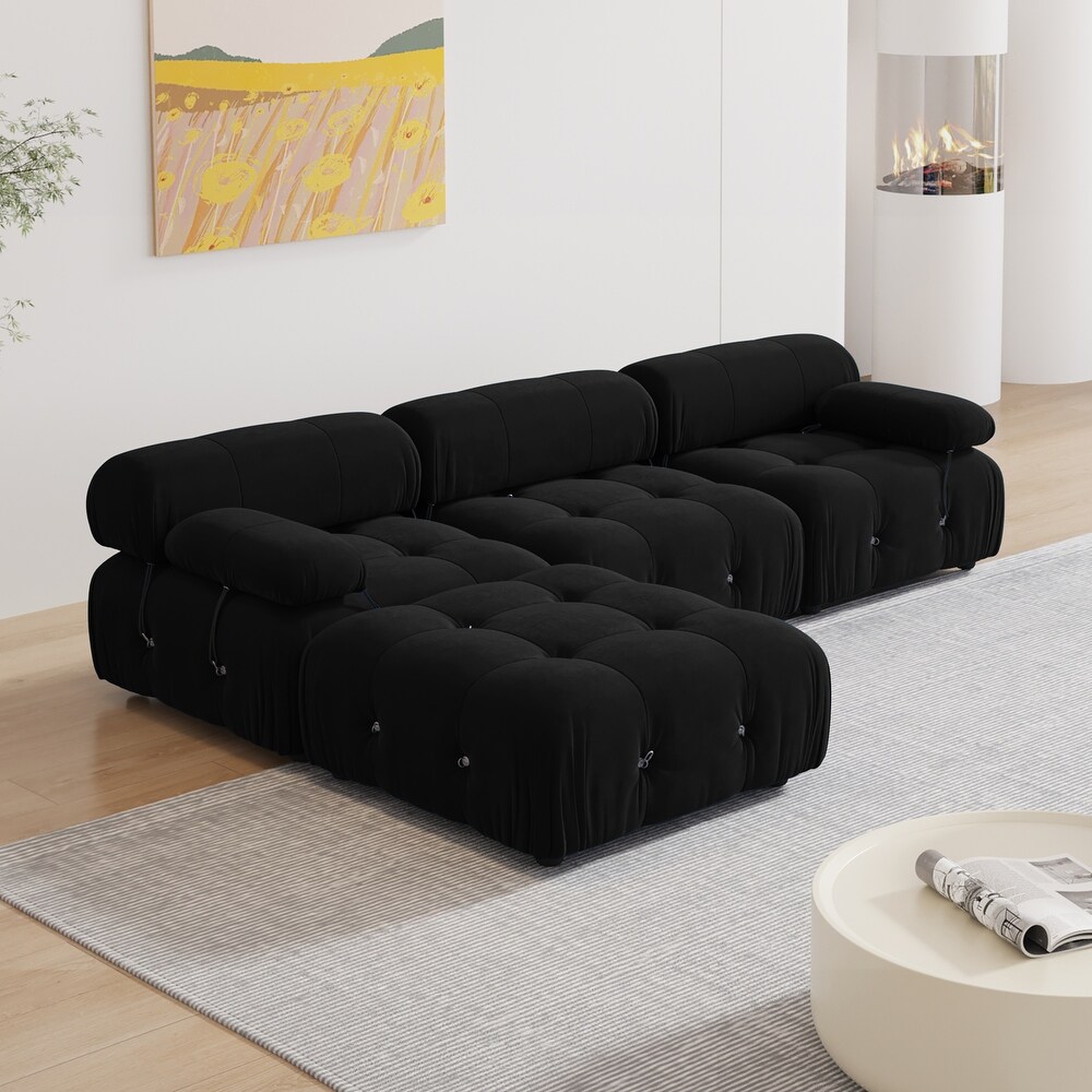 Minimalism Black Velvet Upholstered Module Sectional Sofa Lounge Salon Couch for Living Room