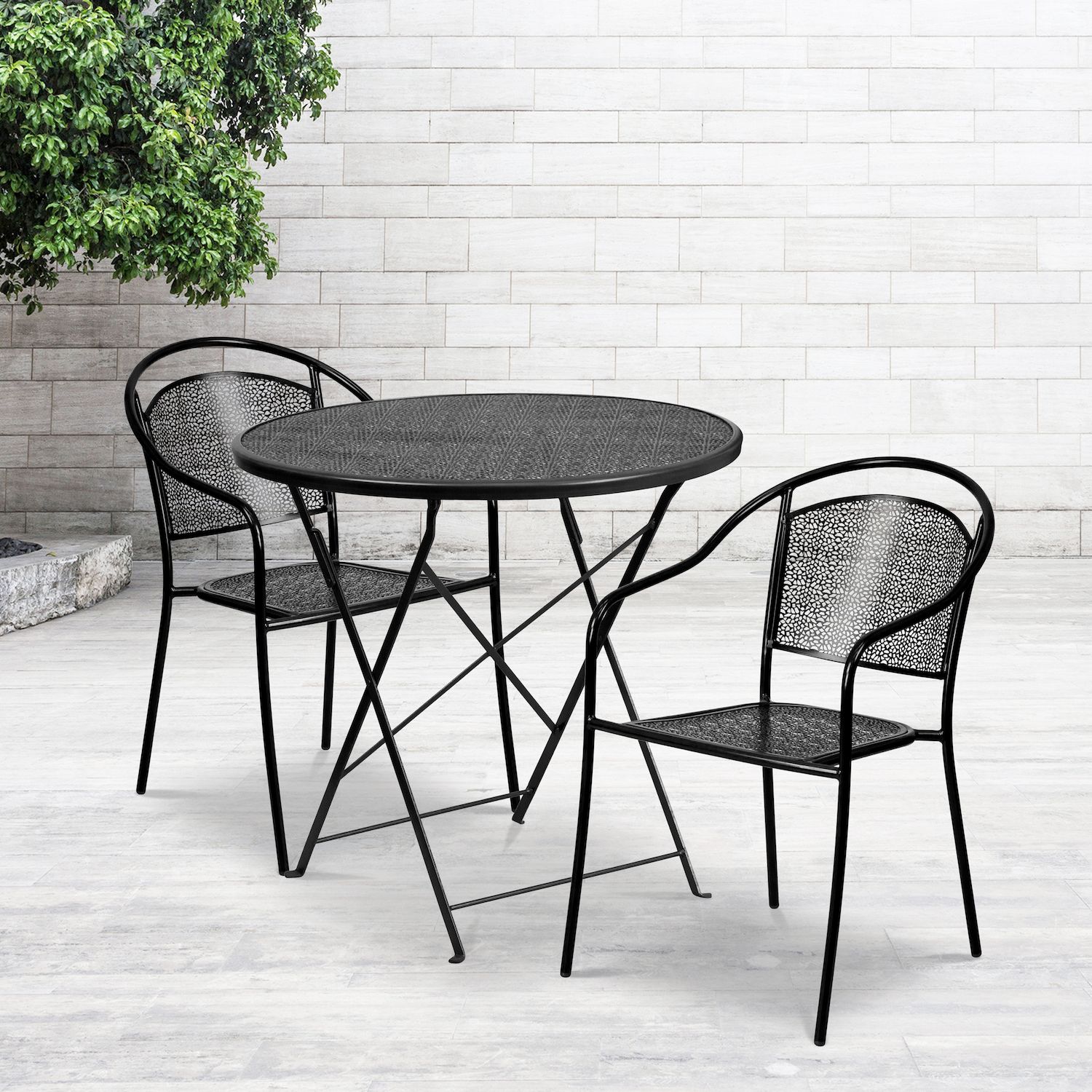 Emma and Oliver Commercial Grade 30 Round Coral Folding Patio Table Set-2 Round Back Chairs