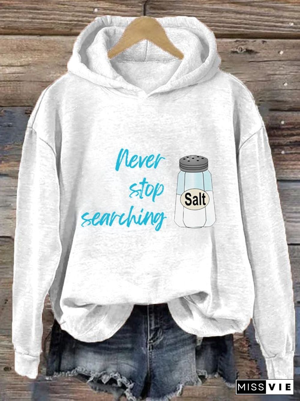 Women's Never Stop Searching Salt Print Hooded Sweatshirt