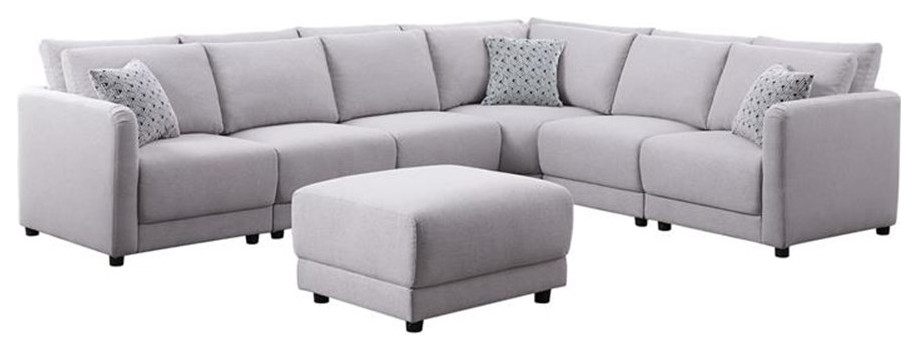 Bowery Hill Modern 7 PC Fabric Reversible Sectional Sofa Set in Light Gray   Sectional Sofas   by Homesquare  Houzz