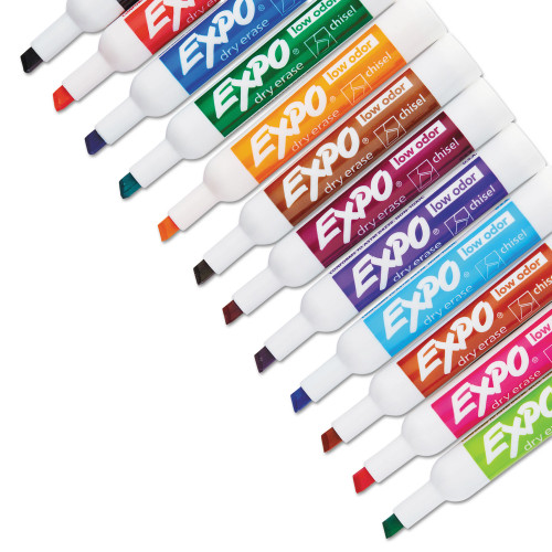 EXPO Low-Odor Dry-Erase Marker， Broad Chisel Tip， Assorted Colors， 16/Set (81045)