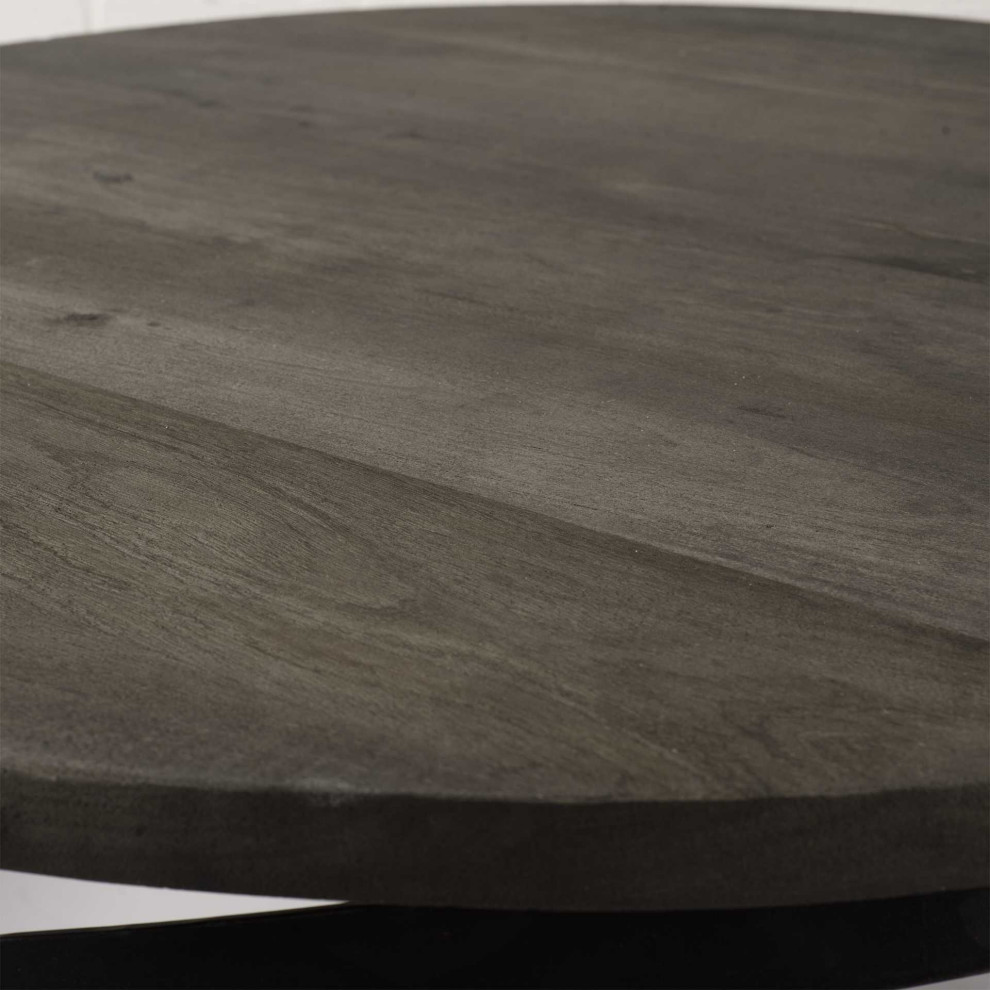 HomeRoots 40.5 quotRound Solid Wood Top Black Metal Base Coffee Table   Industrial   Coffee Tables   by VirVentures  Houzz