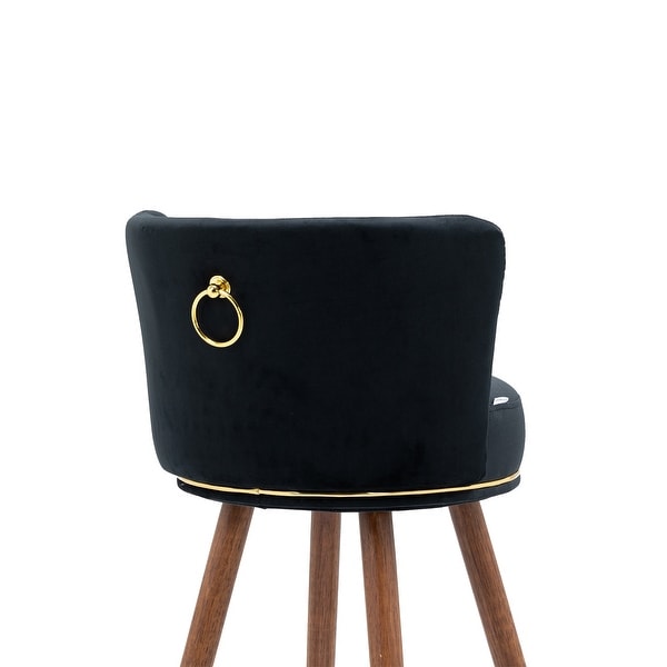 Set of 2 Counter Height Bar Stools with Solid Wood Legs， Fabric with a Fixed Height of 360 Degrees