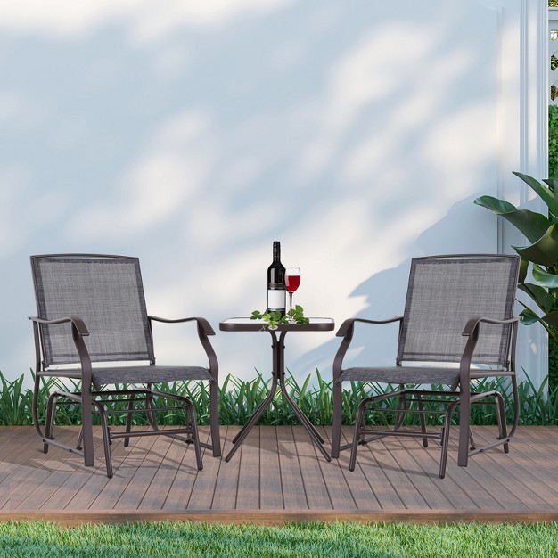 Outsunny 3 Pcs Outdoor Gliders Set Bistro Set With Glass Top Table For Patio Garden Backyard Lawn