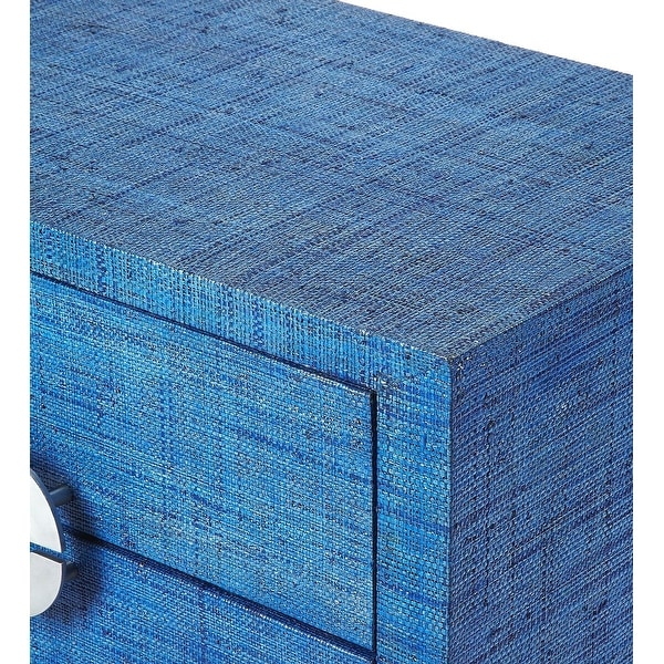 Offex Amelle Blue Raffia Rectangular End Table with 2 Storage Drawers - 16