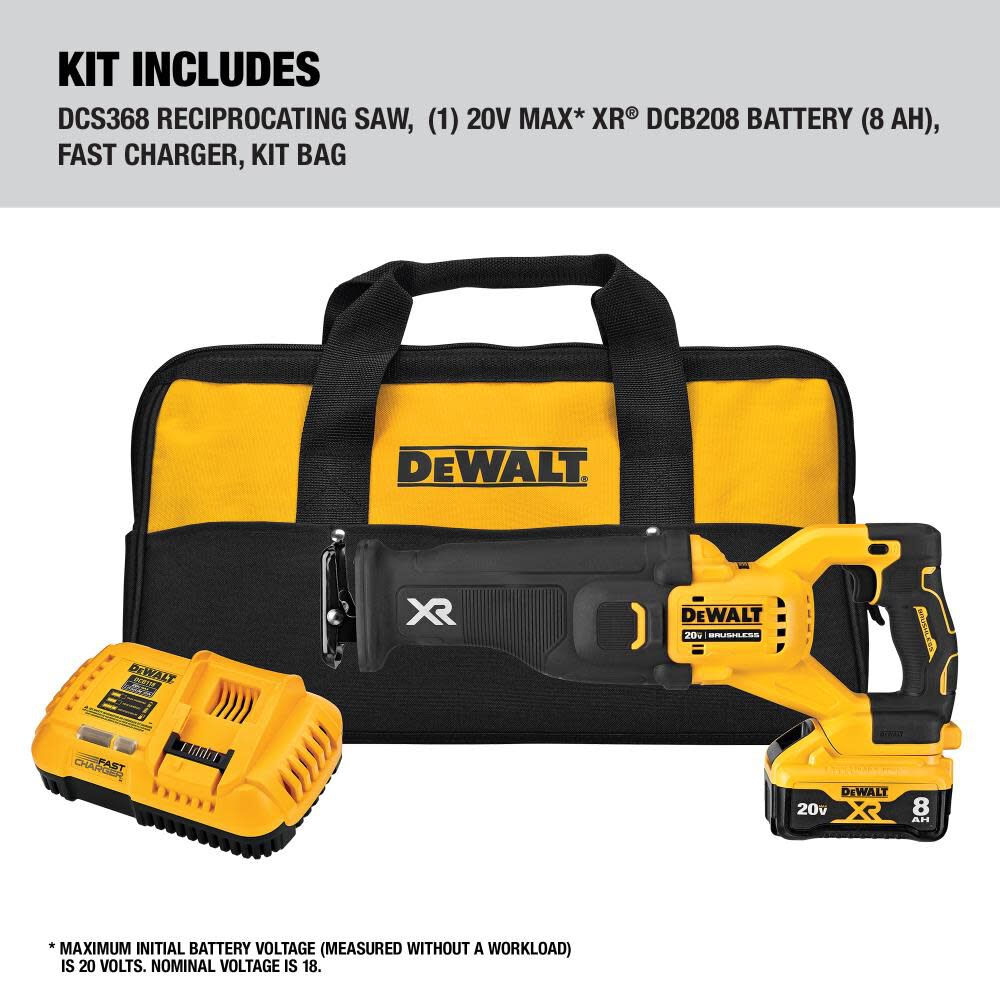 DW 20V MAX* POWER DETECT XR Brushless Reciprocating Saw Kit DCS368W1 from DW