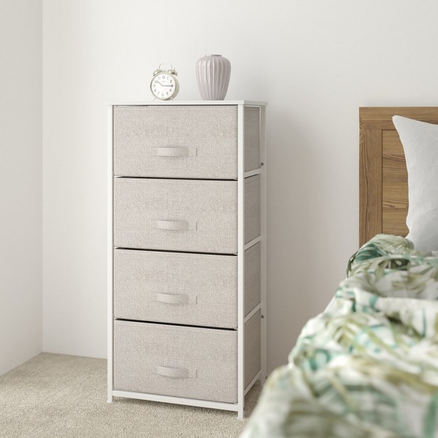 Flash Furniture 4 Drawer Wood Top Cast Iron Frame Vertical Storage Dresser With Easy Pull Fabric Drawers