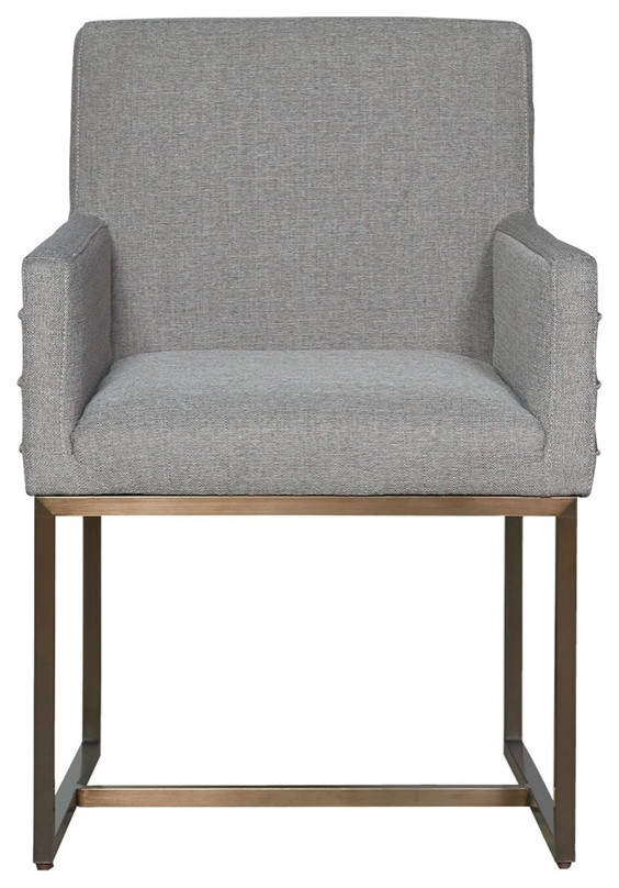 Modern Cooper Fabric Dining Arm Chair  Set of 2 in Gray with Bronze Base   Transitional   Dining Chairs   by Homesquare  Houzz