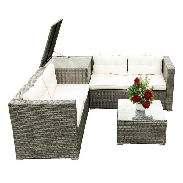 4 Piece Patio Sectional Wicker Rattan Outdoor Furniture Sofa Set