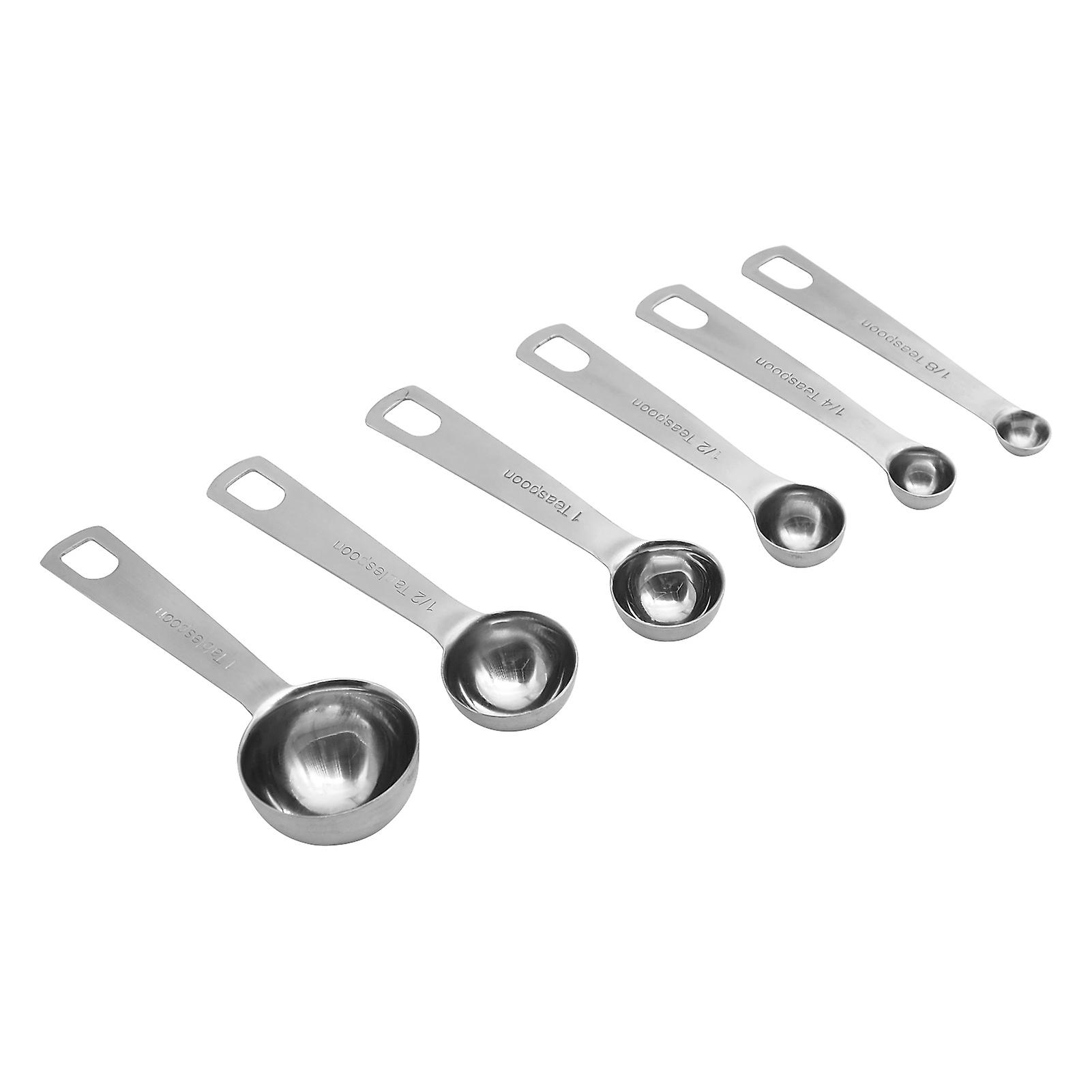 Silver Measuring Spoons Set 6 Pcs Stainless Steel Metal Measuring Spoons For Cooking Baking Teaspoon Tablespoon Set For Measuring Dry And Liquid Ingre