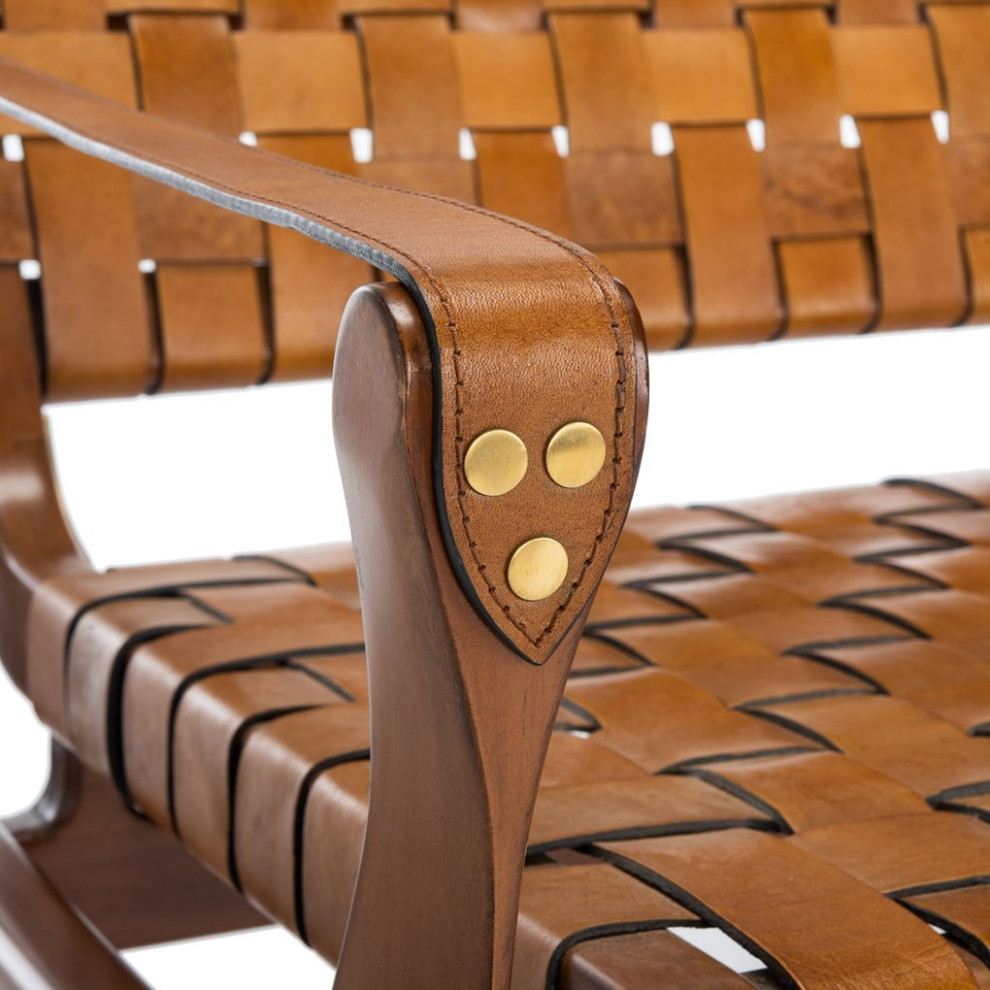 Leonard Leather Loveseat Brown/Light Brown   Midcentury   Loveseats   by Peachtree Fine Furniture  Houzz