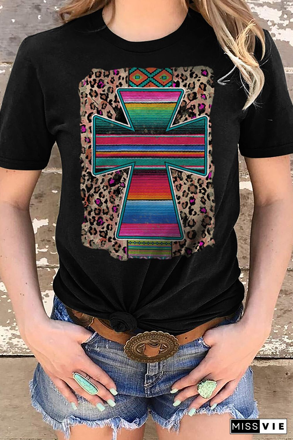 Aztec Print Graphic Tees for Women Wholesale Short Sleeve T shirts Top